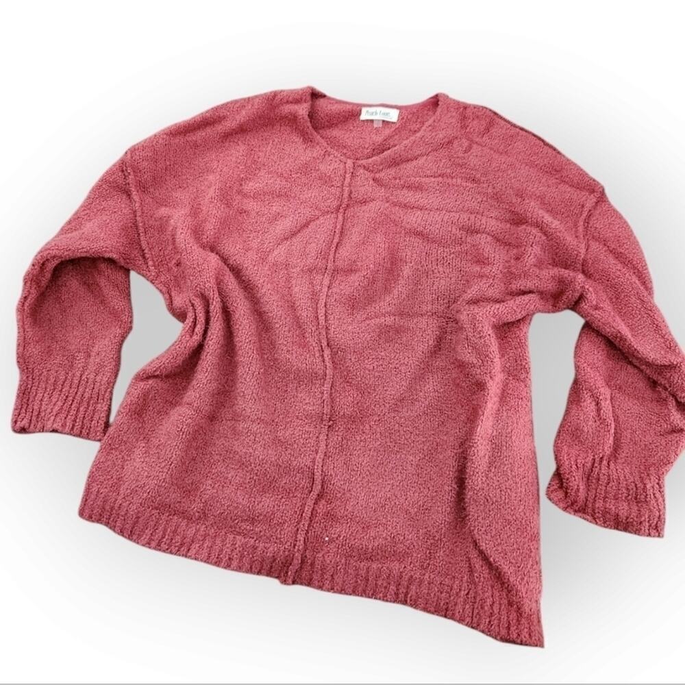 Peach Love Oversized Marled V Neck Sweater